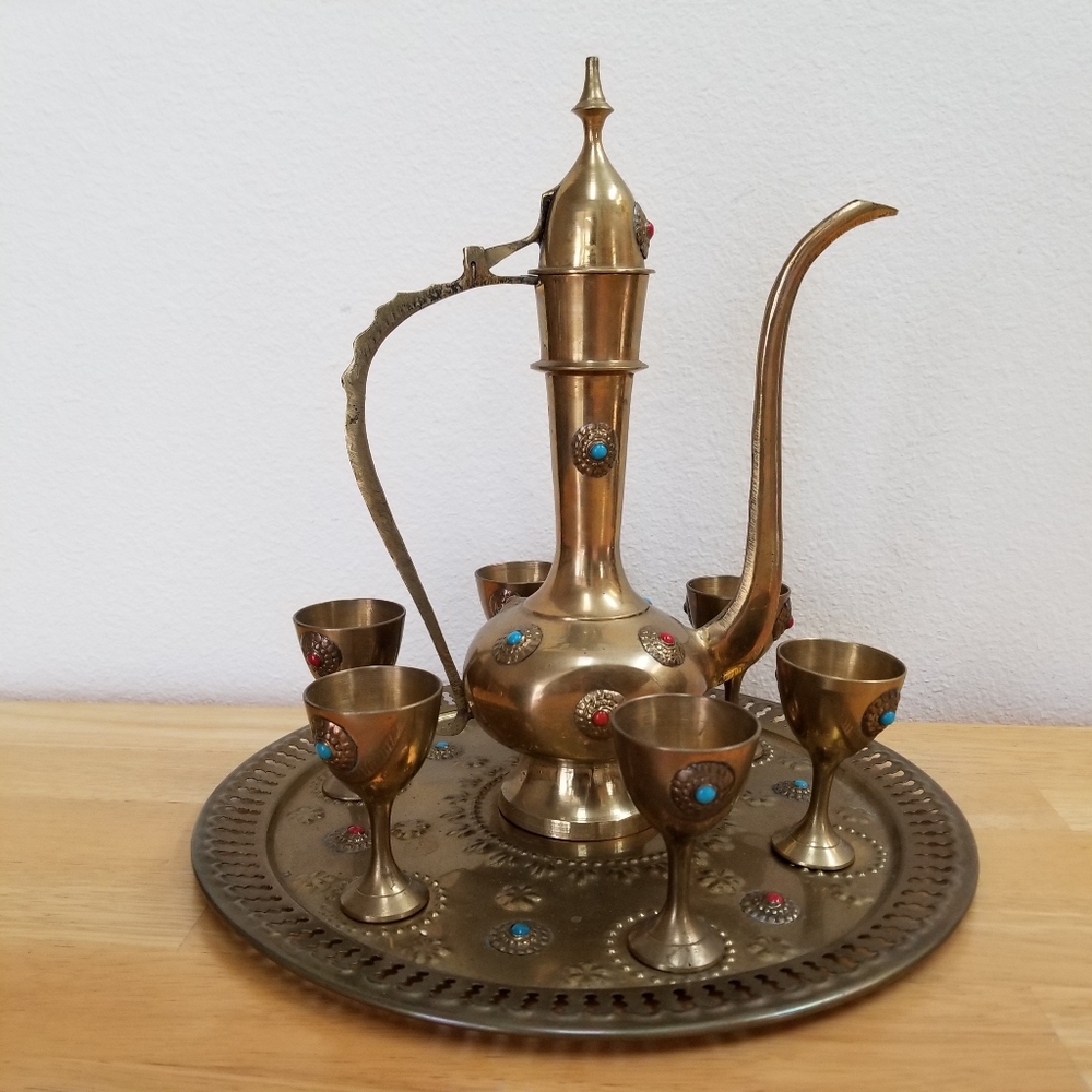 🔻REDUCED❣ #1099 8 pcs Morocco Wine Tea Coffe brass stone set - Picture 2 of 16